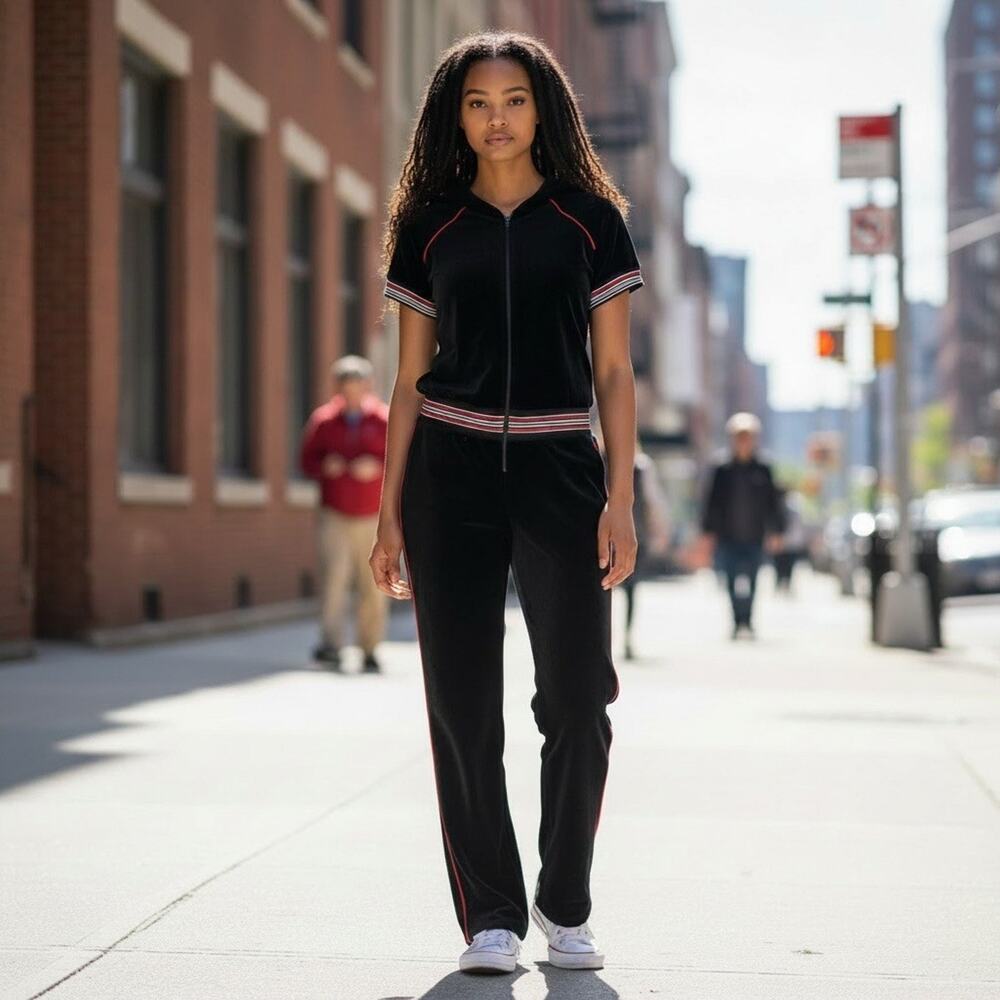 Y2k Big Flirt Velour Jumpsuit Medium Retro Streetwear Athleisure Sporty Hooded